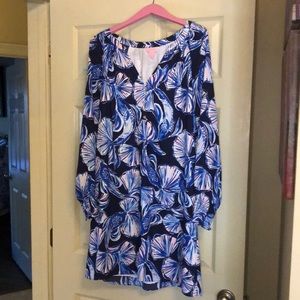 Long sleeve blue shell print Lilly Pulitzer dress